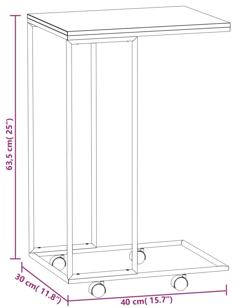 Mesa de apoio c/ rodas 40x30x63,5cm derivados de madeira branca