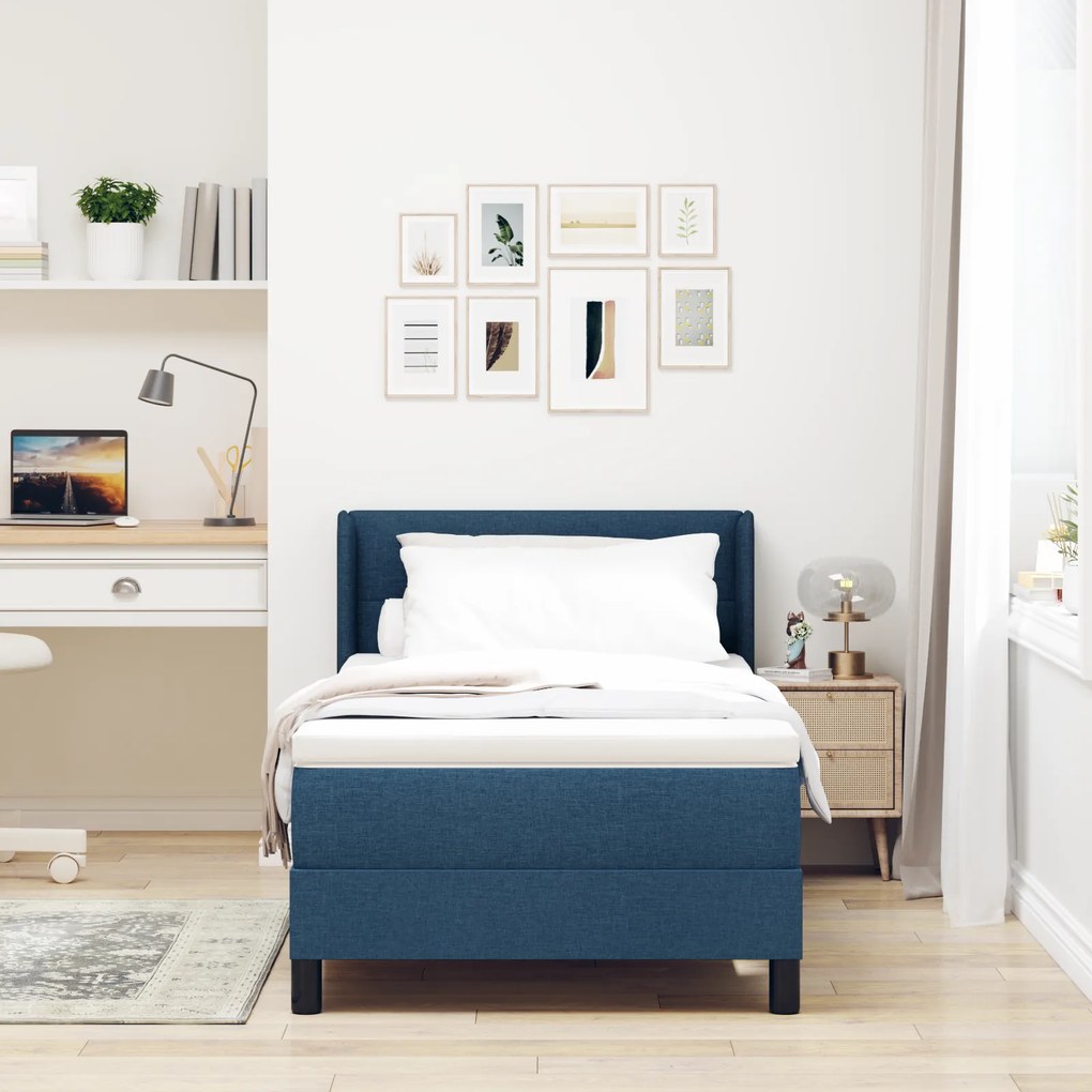 Cama Box Spring vidaXL com Colchão Azul 80x200 cm Tecido, Cabeceira Al