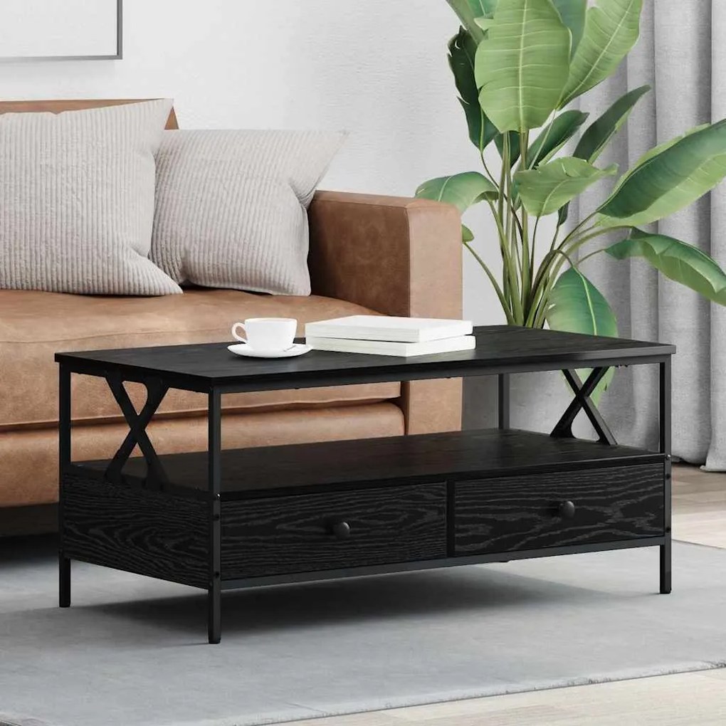 vidaXL Mesa de centro com gaveta com prateleira Carvalho preto 100 x 51 x 45 cm