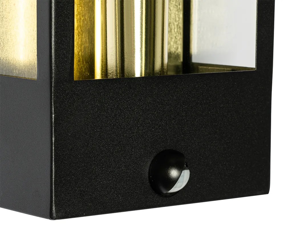 Candeeiro de parede exterior preto com dourado e sensor de movimento - Rotterdam Industrial