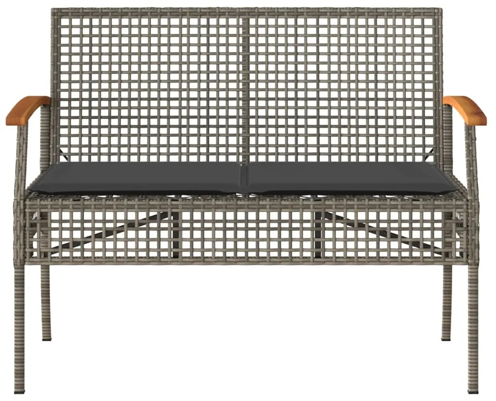 4 pcs conjunto lounge de jardim c/ almofadões vime PE cinzento