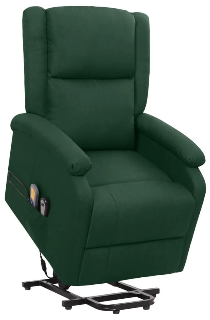329715 vidaXL Poltrona elevatória de massagens tecido verde-escuro