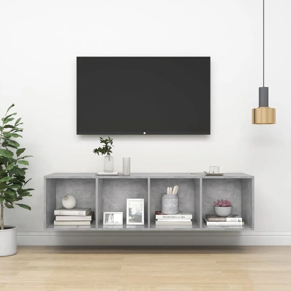 vidaXL Armário de parede para TV derivados de madeira cinzento cimento