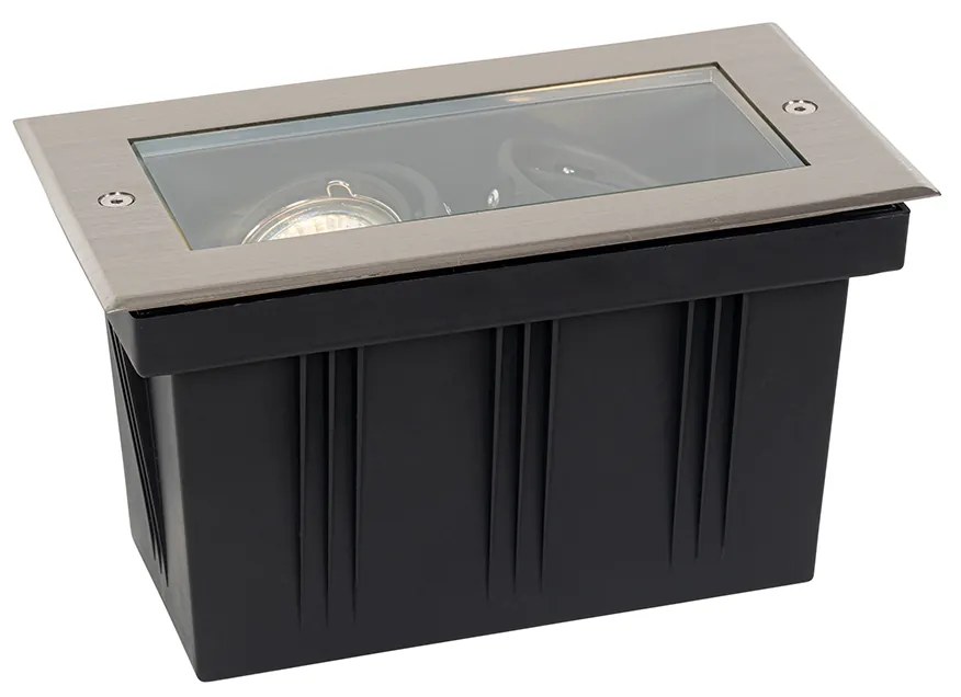 Foco de chão moderno em aço 2 luzes ajustáveis IP65 - Oneon Moderno