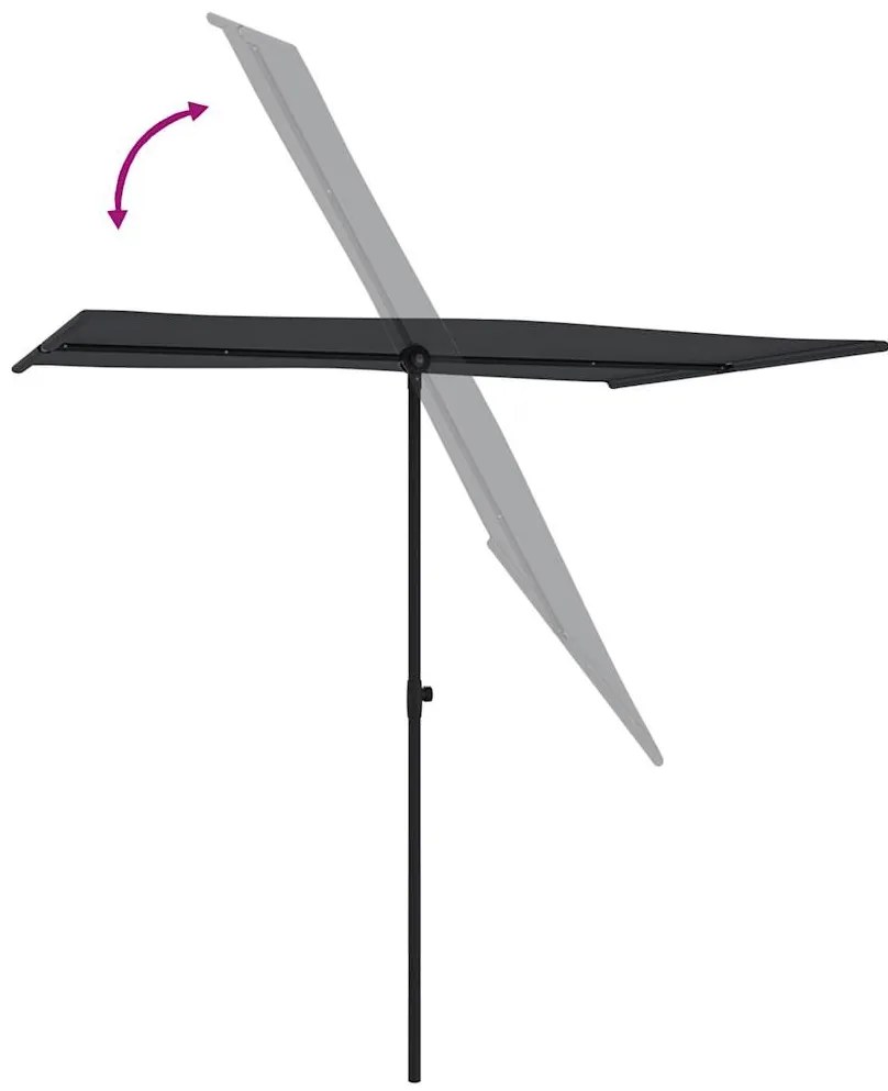 Guarda-sol de jardim com poste de alumínio 2x1,5 m preto