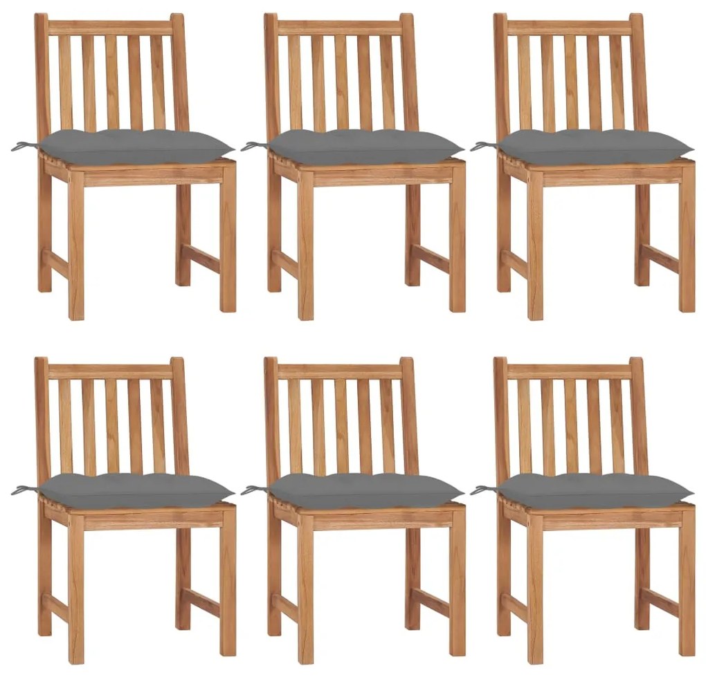 vidaXL Cadeiras de jardim 6 pcs c/ almofadões madeira de teca maciça