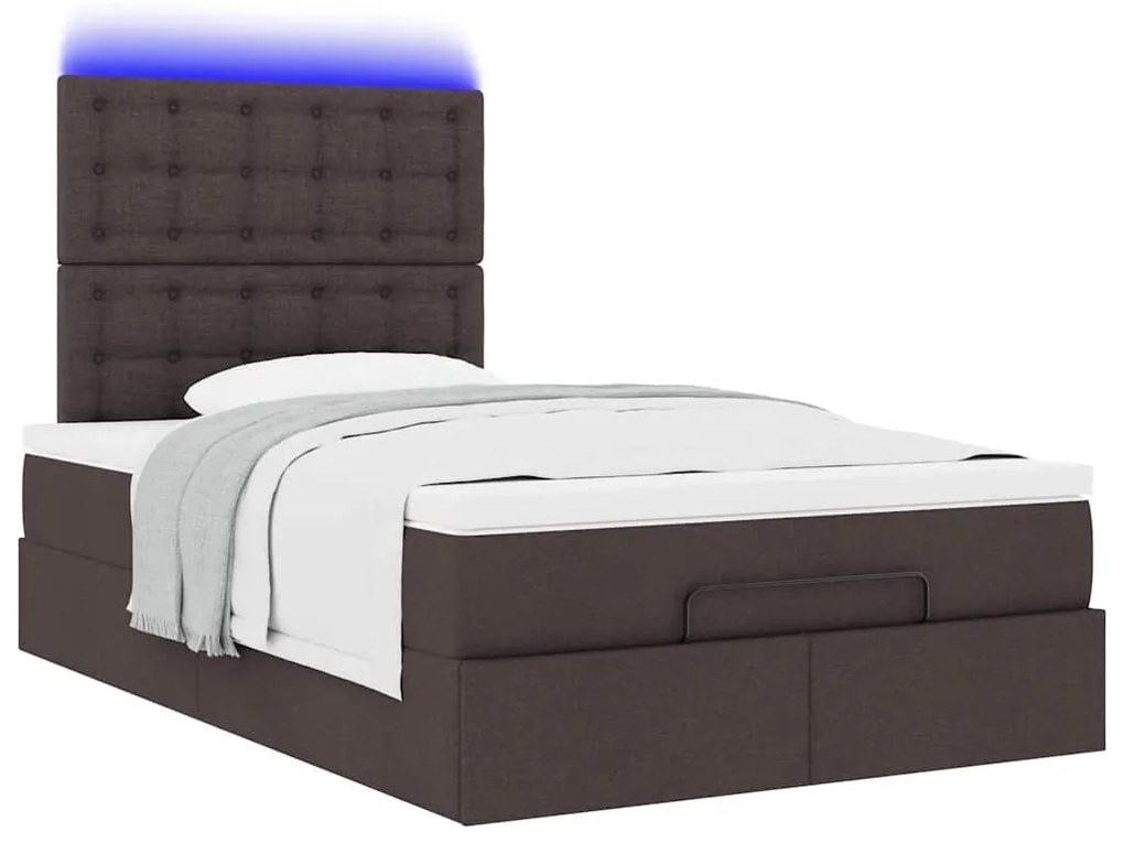 Estrutura cama otomana colchão 120x200cm tecido castanho escuro