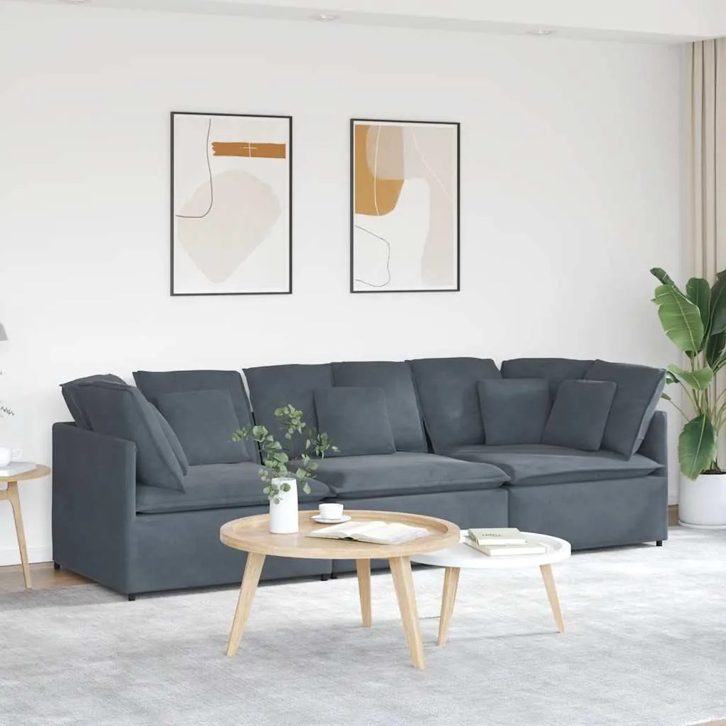 vidaXL Sofá modular com almofadas veludo cinzento-escuro