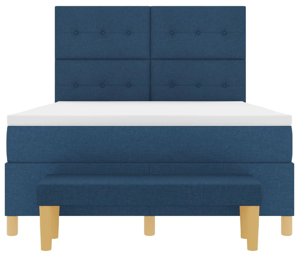 Cama Box Spring vidaXL com Colchão e Banco Azul 140x190 cm Tecido