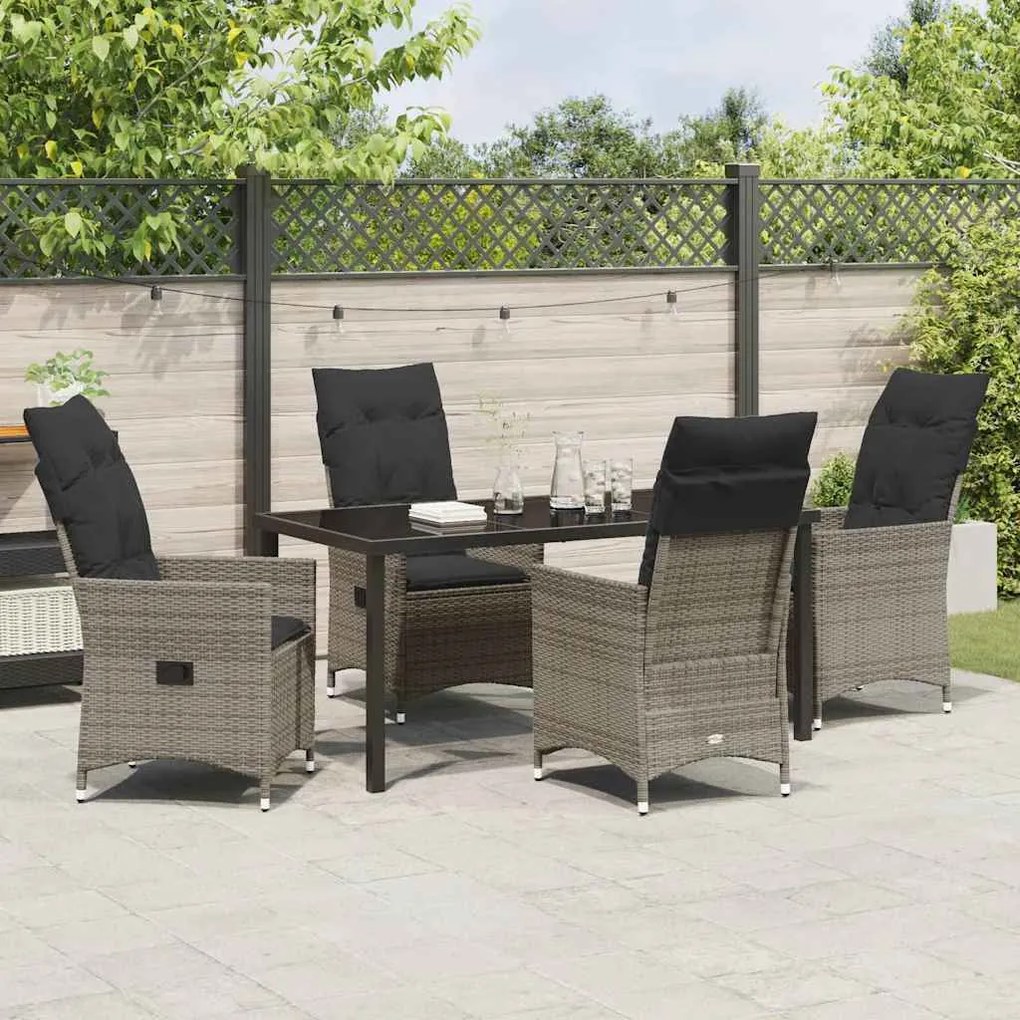 Conjunto de Jantar de Jardim com 5 Peças e Almofadas Cinza em Rattan d