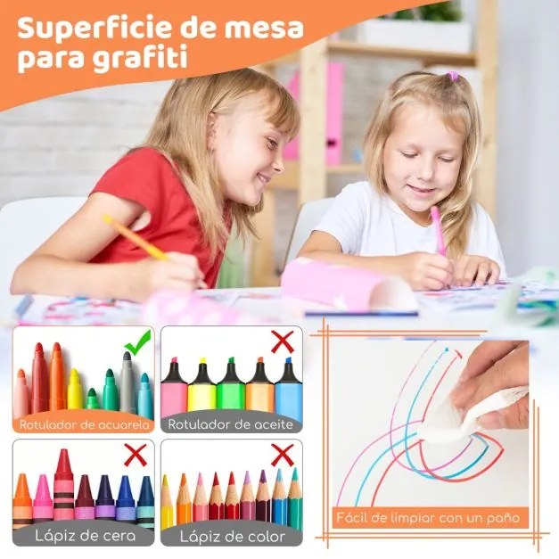 Conjunto de mesa para crianças e 4 cadeiras mesa regulável em altura com superfície de graffiti multifunções para arte e estudo Natural