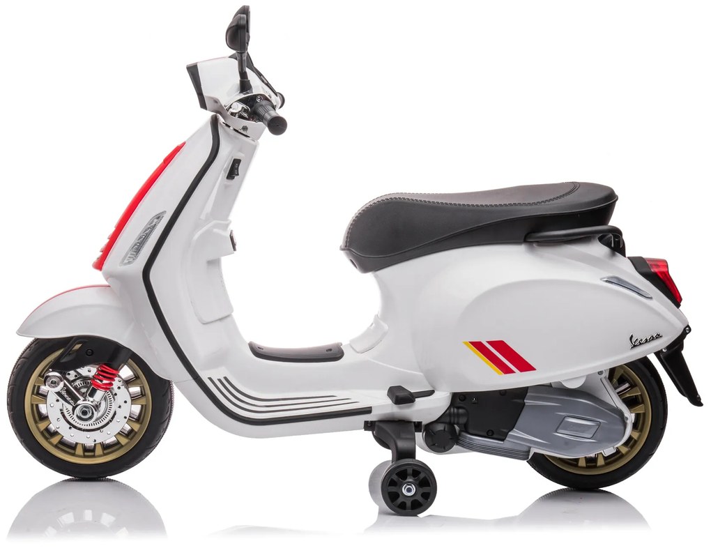 Vespa Sprint eletrica para crianças 12V, scooter elétrica de 12 volts com música Branca