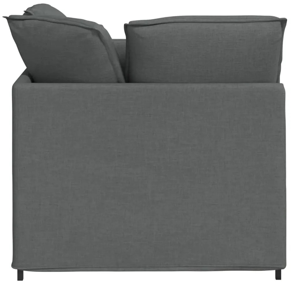 Sofá modular com pufes e almofadas tecido cinzento-escuro