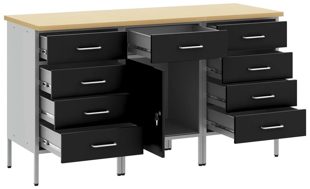 Conjunto de Armários de Trabalho VidaXL 3 Peças Preto e Cinza em Madei