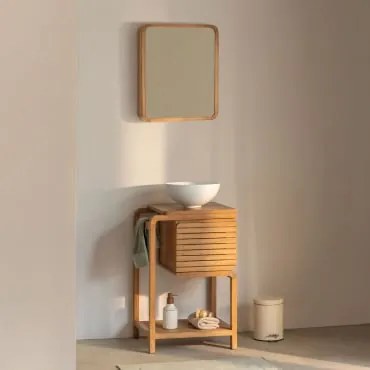 Conjunto De Móveis De Banheiro Em Madeira De Teca Bradley Cerâmica Branca Redonda Ø30 Cm Calgari & Rectangular Com Armazenamento Em - Sklum