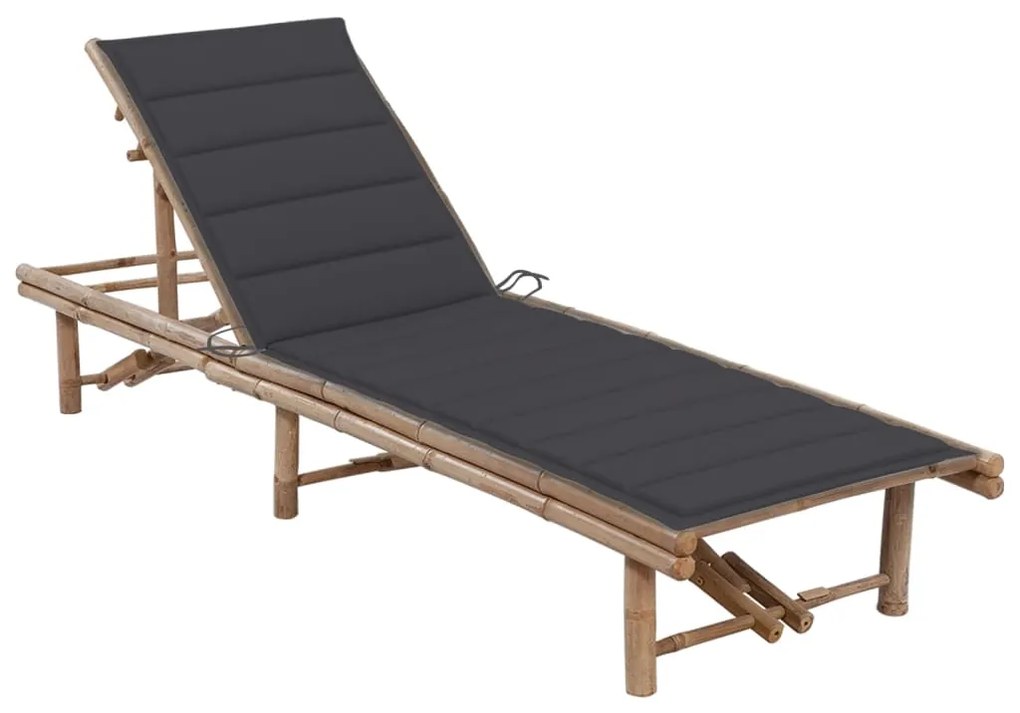 vidaXL Espreguiçadeira de jardim com almofadão bambu