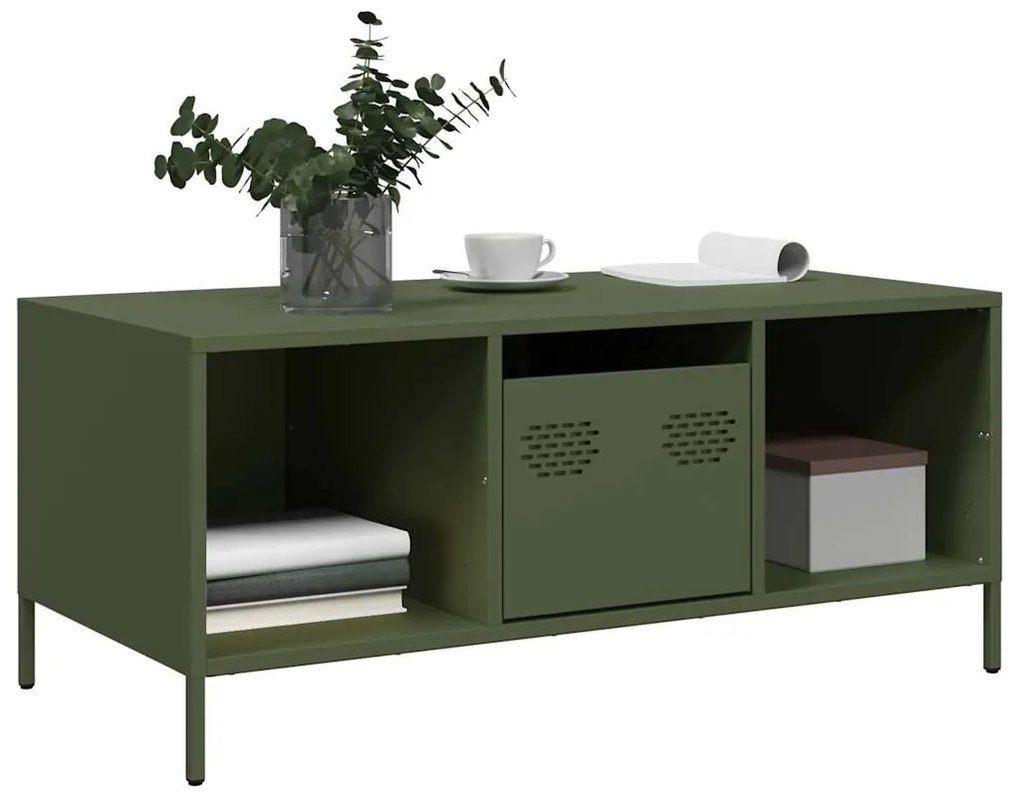 Mesa centro 101,5x50x43,5 cm aço laminado a frio verde-azeitona