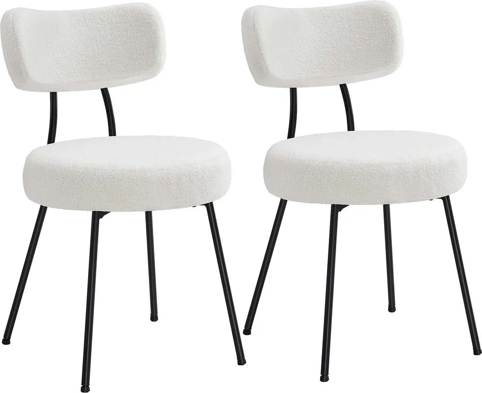 Conjunto de 2 cadeiras de sala de jantar com superfície em velo branco creme