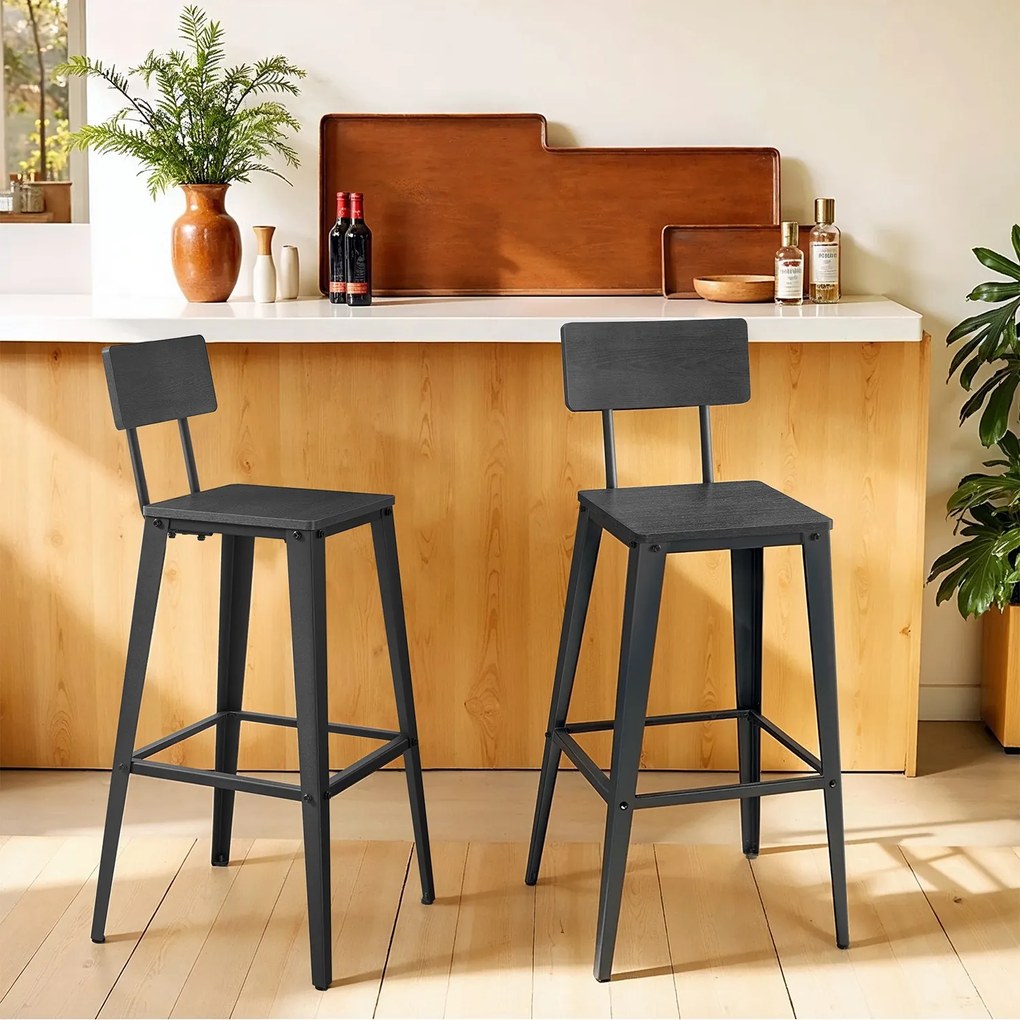 Conjunto de 2 bancos altos bar com encosto em Preto cinza + Preto