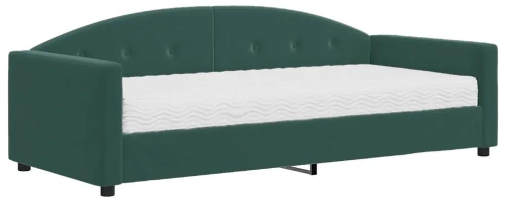 Sofá-cama com colchão 90x200 cm veludo verde-escuro