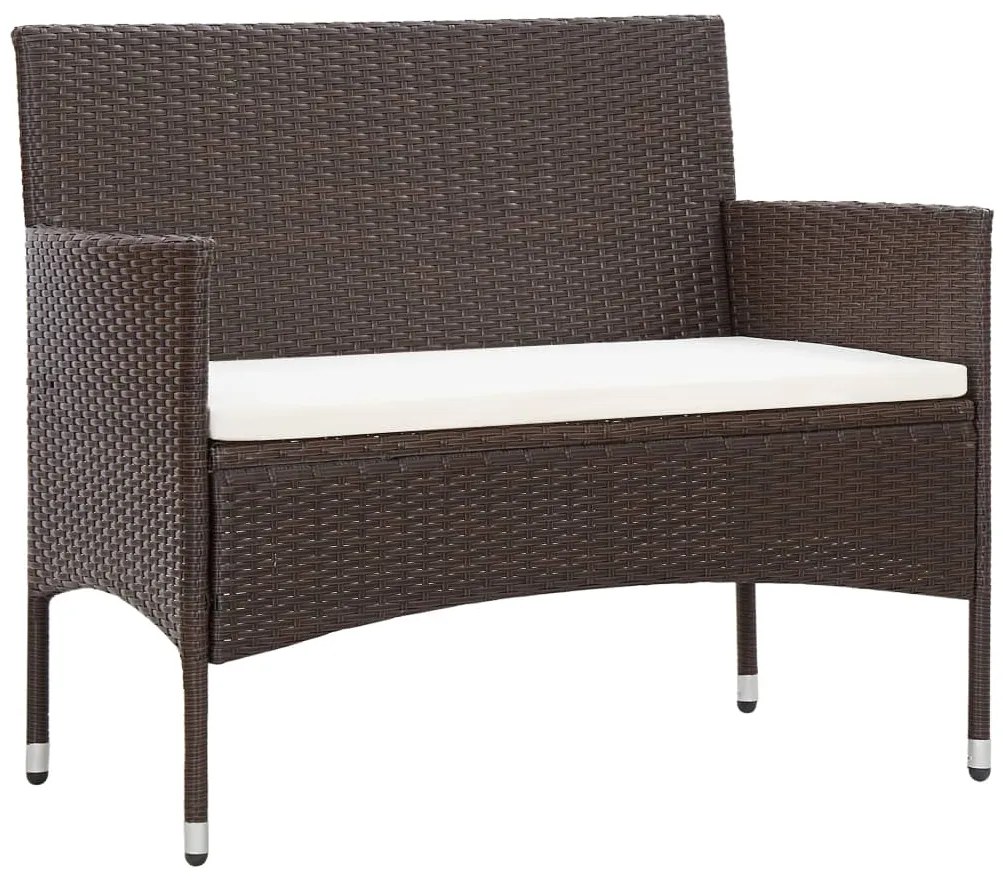 4 pcs conjunto lounge jardim c/ almofadões vime PE castanho