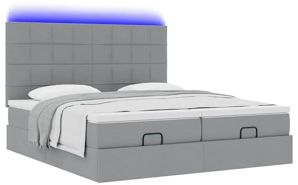 Estrutura de cama otomana com colchões tecido cinzento claro