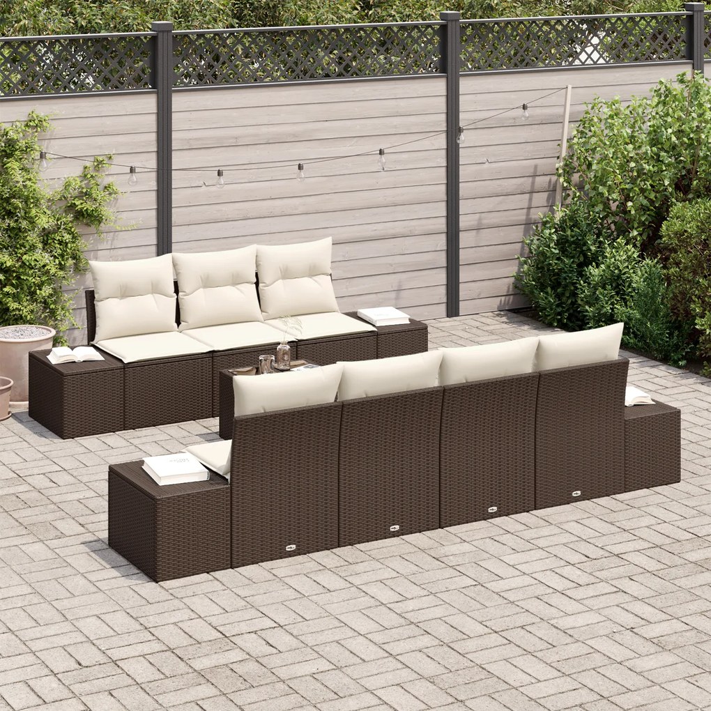 Conjunto de Sofás de Jardim de 8 peças com Almofadas Castanho Poliratt