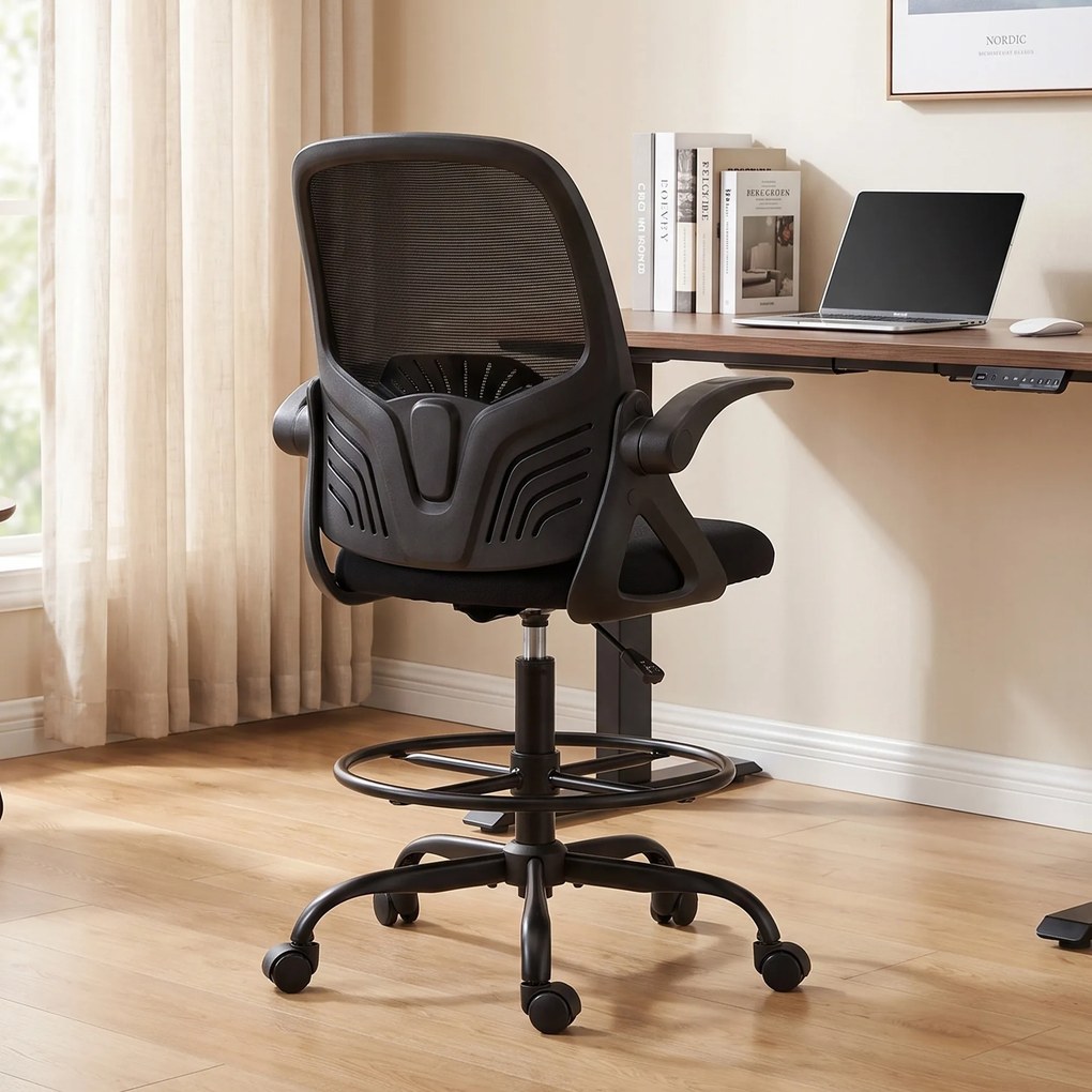 Cadeira de Secretária Ergonómica, 65 x 59 x 124 cm, Altura Regulável, Preta
