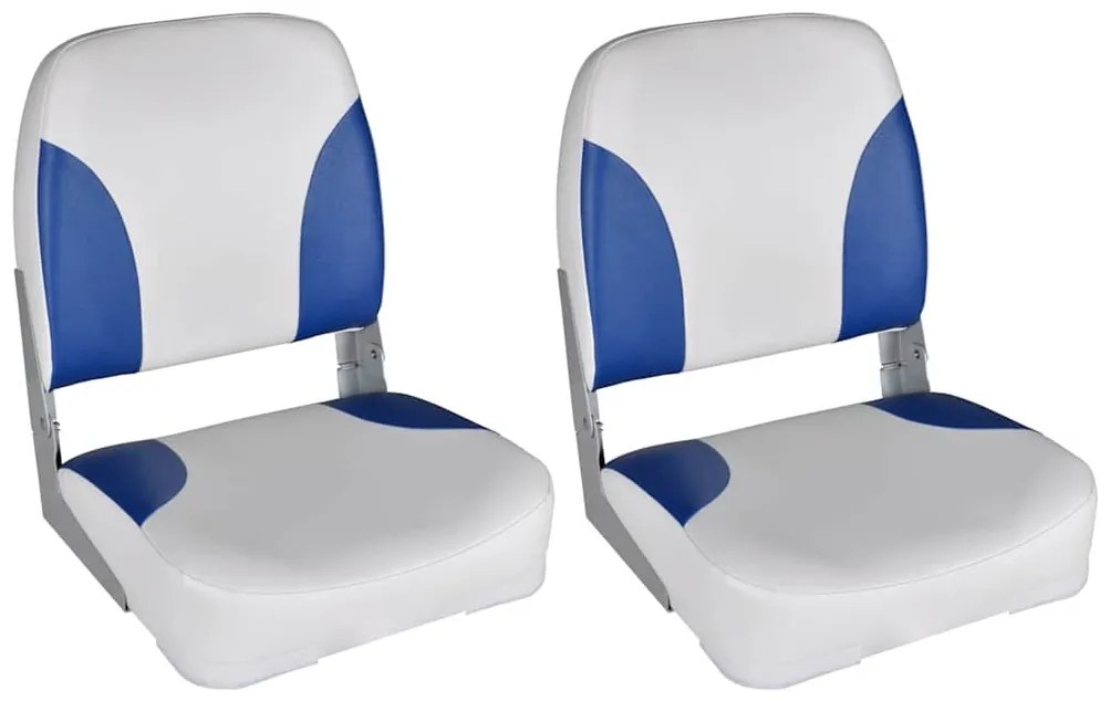 Assentos barco 2 pcs encosto dobrável azul/branco 41x36x48 cm
