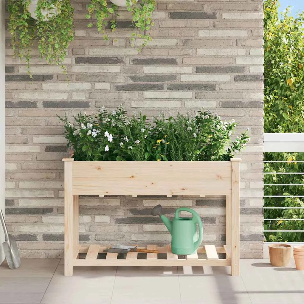 vidaXL Jardineira com Prateleira 115x59x76 cm em Madeira Sólida de Fir
