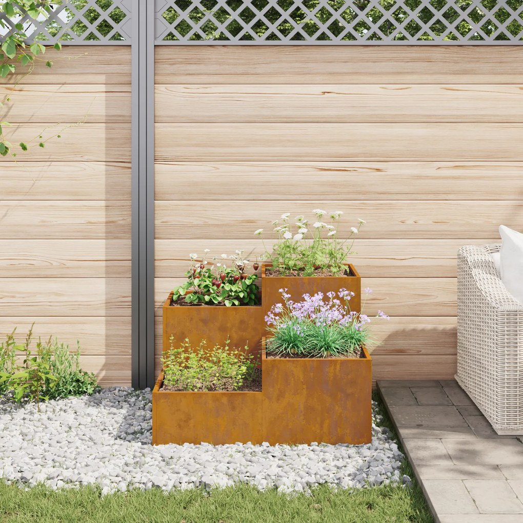 Jardineira vidaXL 80x80x60 cm em Aço Envelhecido