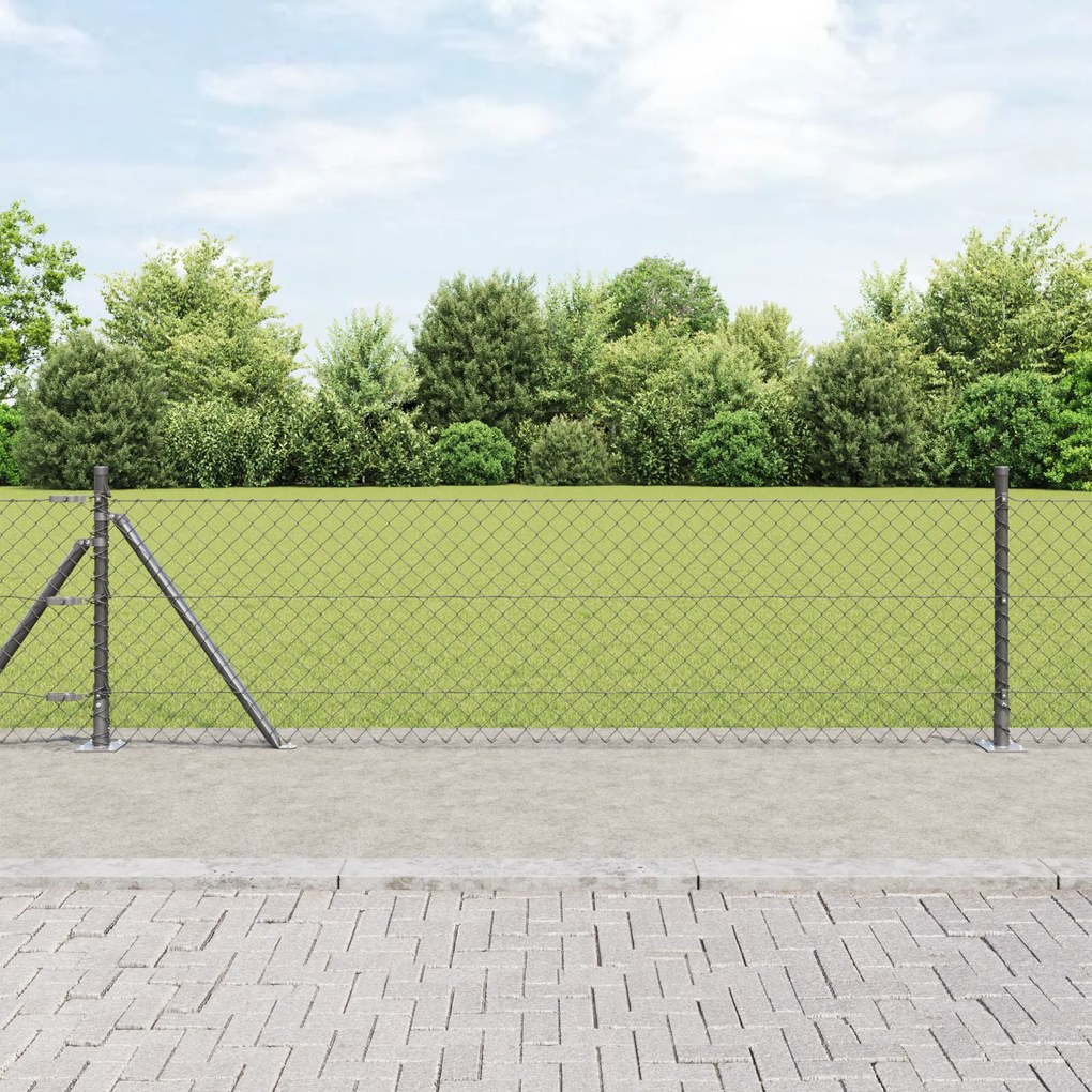 Cerca de Cadeia com 7 Postes Flangeados 0.4x10 m Aço Galvanizado