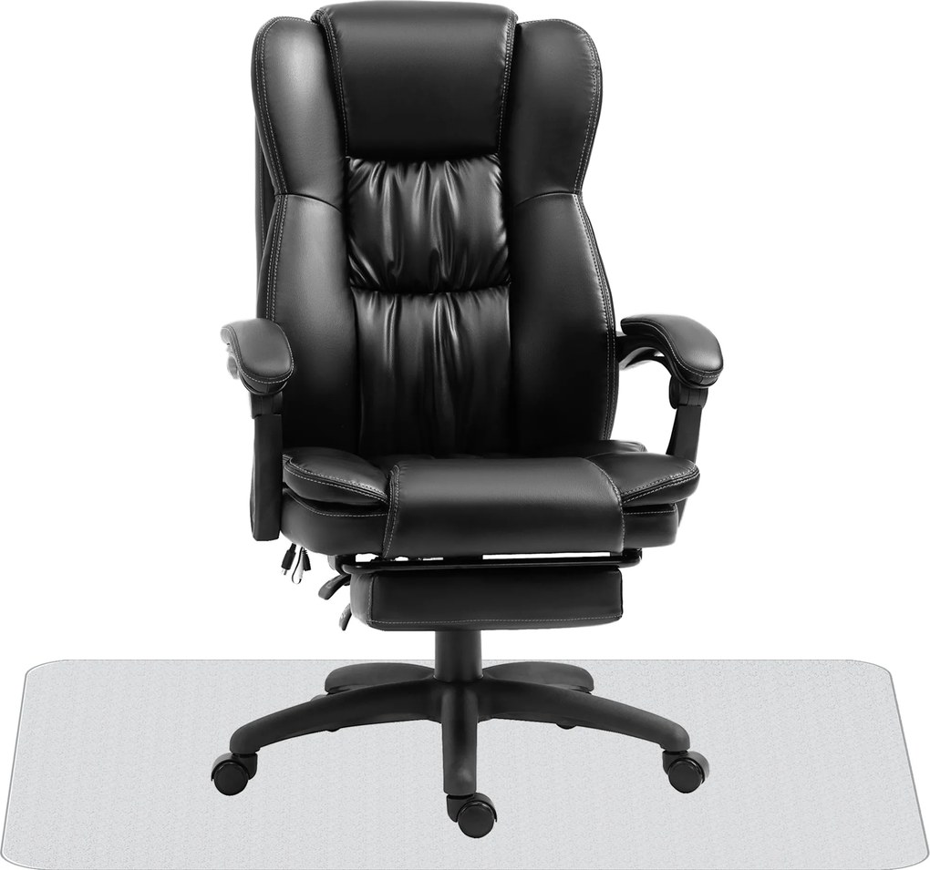 Vinsetto Conjunto para Escritório Inclui 1 Cadeira com 6 Pontos de Massagem 68,5x68,5x113-121 cm e 1 Tapete Protetor Preto e Transparente | Aosom Portugal