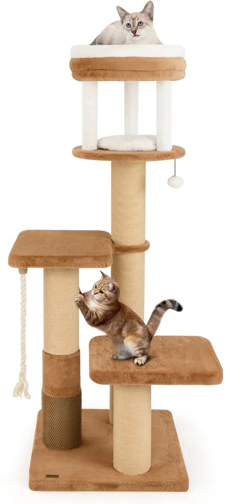 Torre de madeira moderna para gatos de 90 cm com poleiro para uso interno - cinza