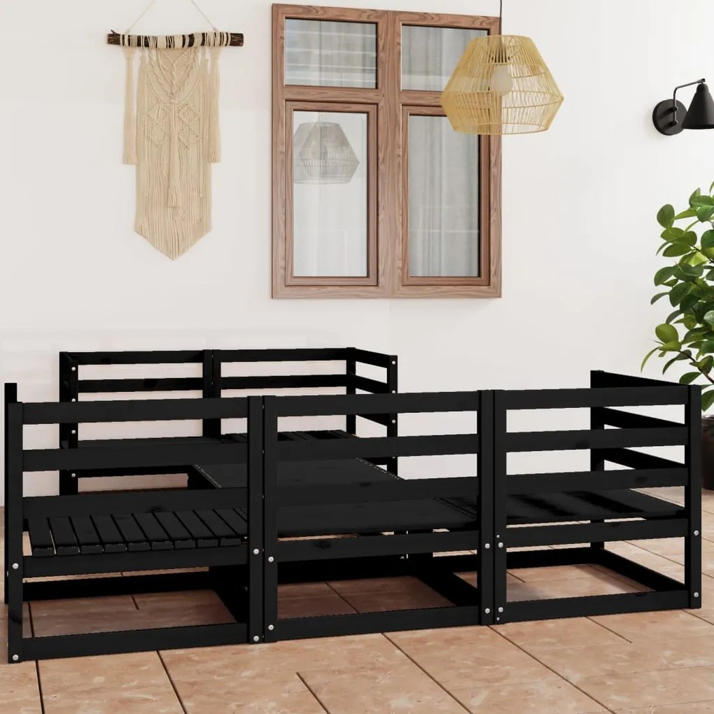 6 pcs conjunto lounge de jardim pinho maciço preto