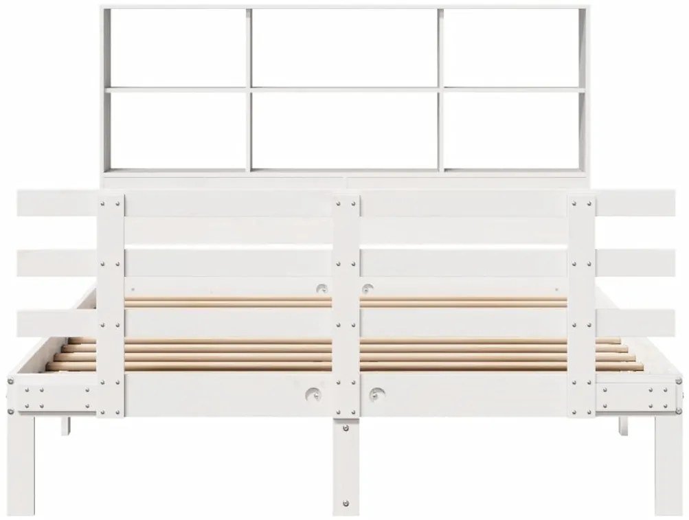 Cama com estante sem colchão 160x200 cm pinho maciço branco