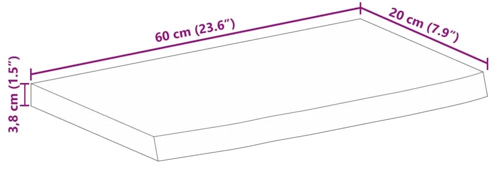 Tampo de mesa c/ borda viva 60x20x3,8 cm mangueira maciça