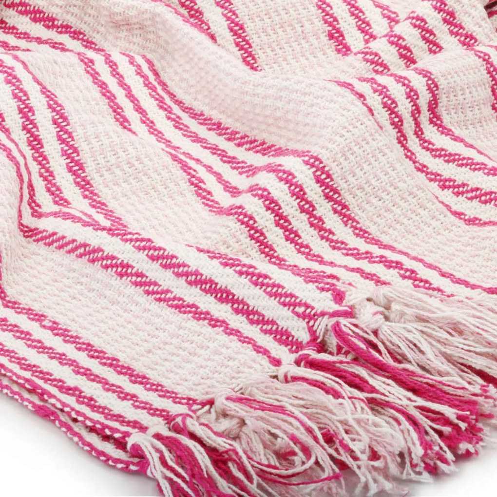 Manta em algodão às riscas 220x250 cm rosa e branco