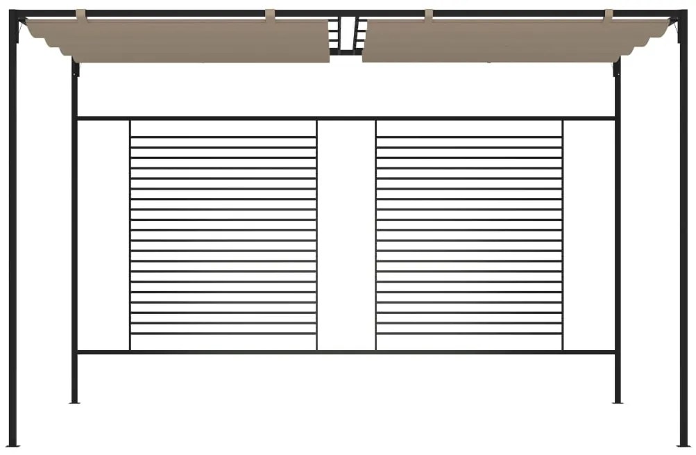 Gazebo c/ telhado retrátil 3x4x2,3 m 180 g/m² cinza-acastanhado