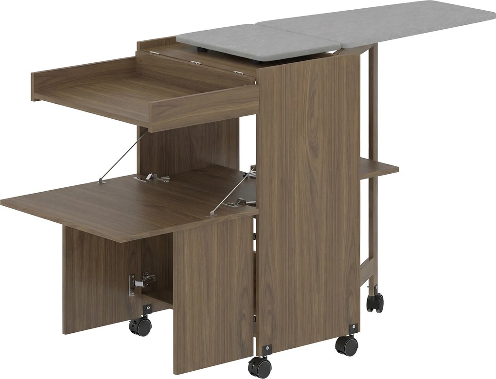 HOMCOM Armário com Tábua de Engomar Dobrável com Suporte para Ferro e Roupas com Compartimento Aberto,154x55x87 cm, Castanho | Aosom Portugal