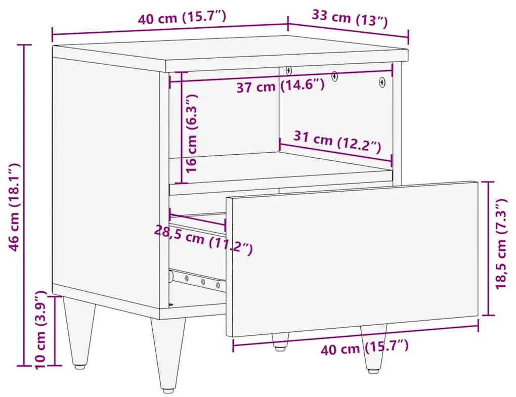 Mesa de cabeceira cinzento claro 40x33x46 cm
