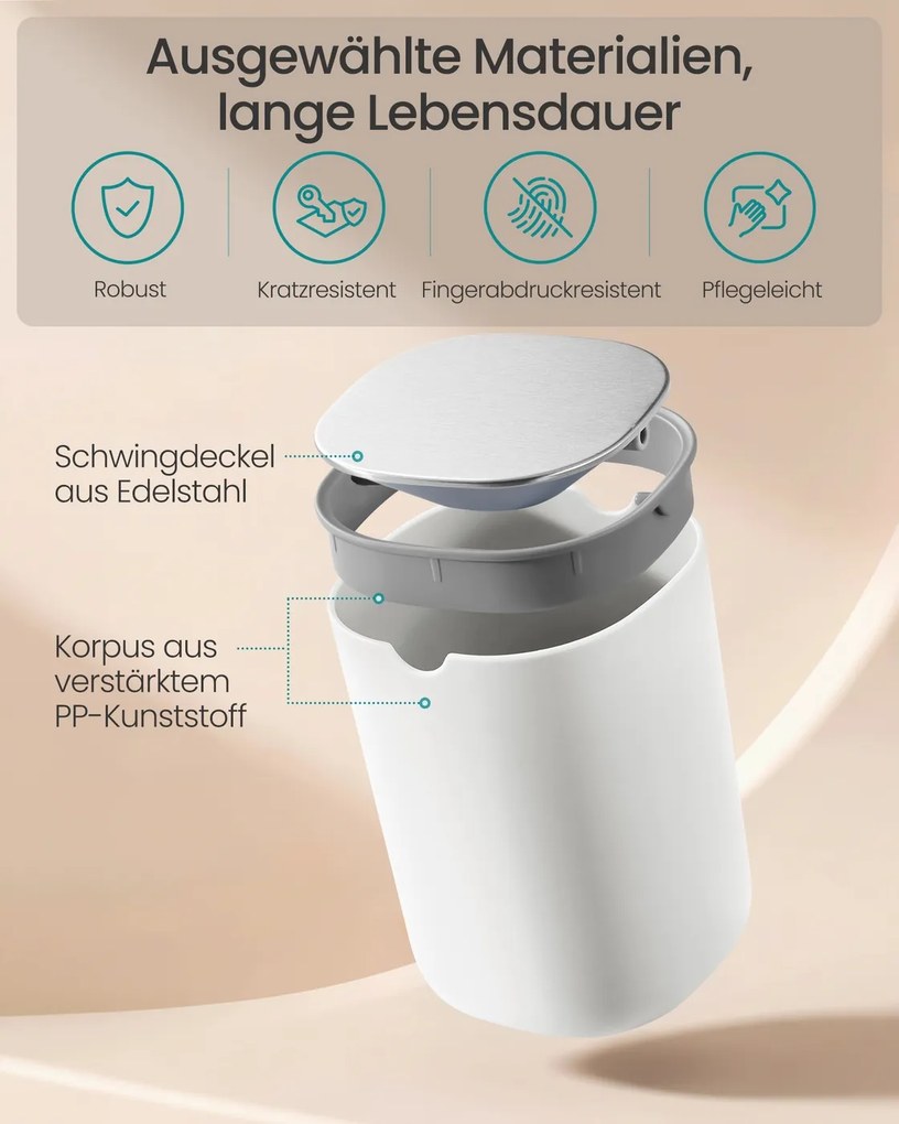 Caixote do lixo de mesa escritório em aço inoxidável, 1,5 L, com tampa basculante Branco