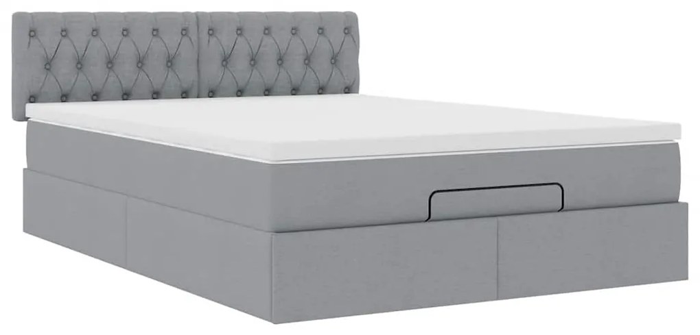 Cama Otomana com Colchão &amp; LEDs Cinzento Claro 140x190cm Tecido