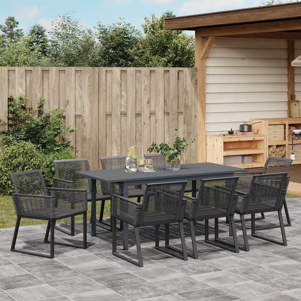 Conjunto de Jantar de Jardim de 6 Peças em Aço Preto e Rattan Poly