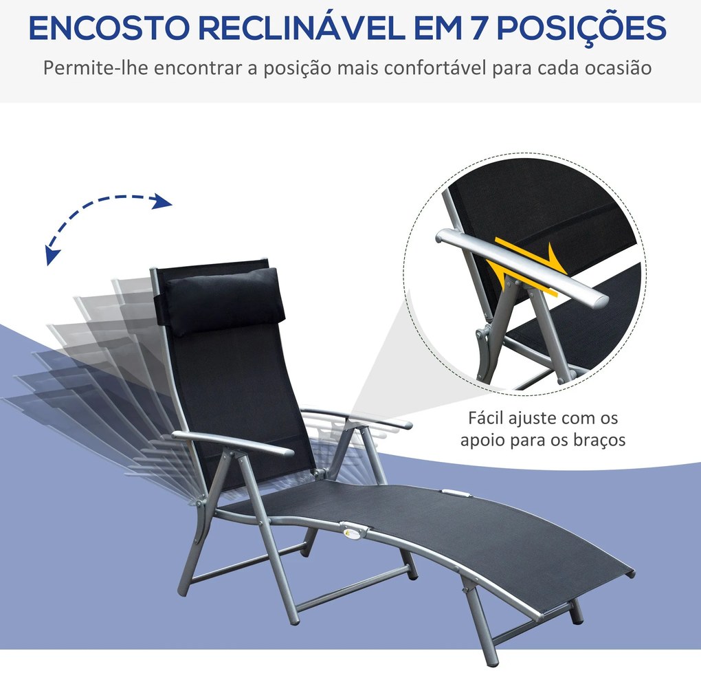 Espreguiçadeira Dobrável de Jardim com Encosto Ajustável em 7 Posições