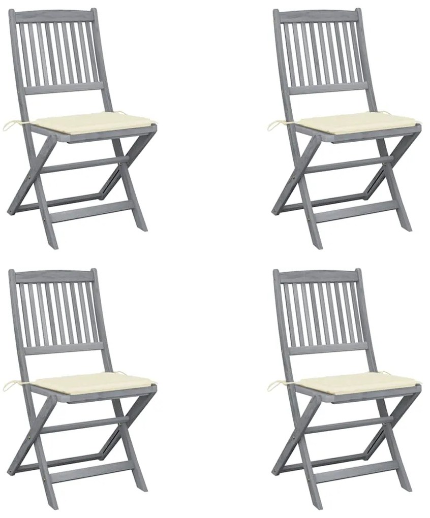 vidaXL Cadeiras exterior dobráveis c/ almofadões 4 pcs acácia maciça