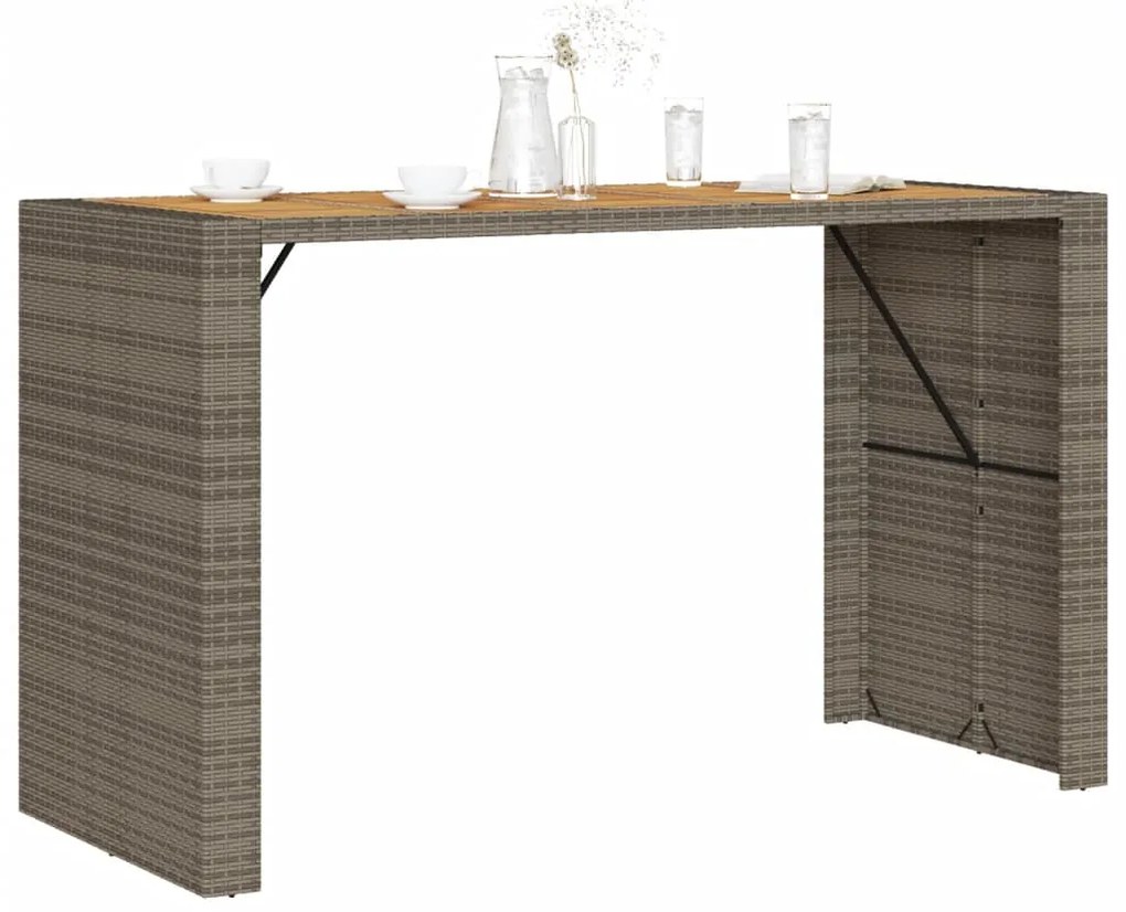 Mesa de bar para jardim com tampo em acácia vime PE cinza