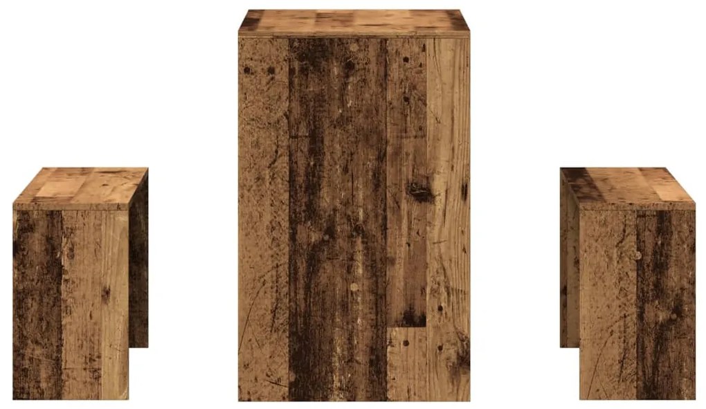 3 pcs conj. mesa jantar e banco deriv. de madeira madeira velha