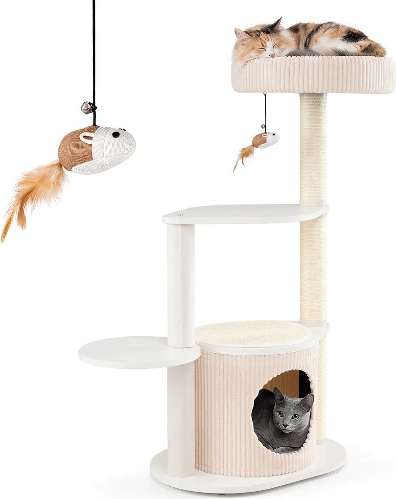 Árvore de Arranhar para Gatos, 93 x 40 x 105 cm, Multinível com Postes de Sisal, Bege