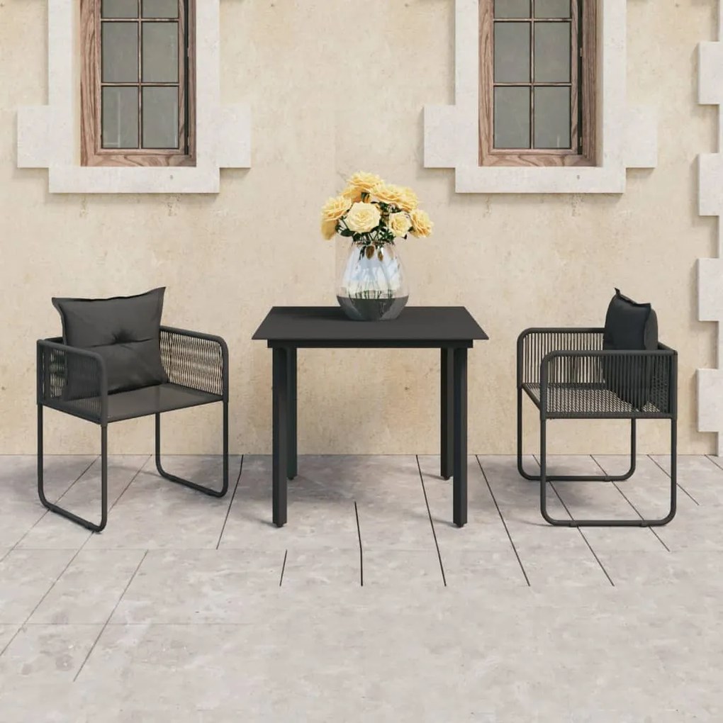 vidaXL 3 pcs conjunto de jantar para jardim vime de PVC preto